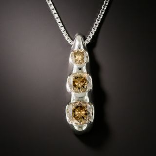 Three Stone 1.50 Carat Natural Brown Diamond Necklace - 1