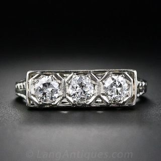 Three-Stone Art Deco Diamond Filigree Ring