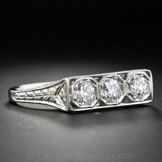 Three-Stone Art Deco Diamond Filigree Ring