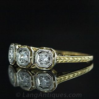 Three Stone Diamond Filigree Ring, Circa 1920's