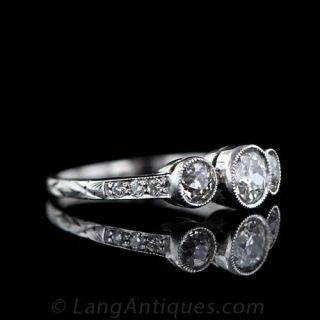 Three Stone European Cut Diamond Engagement Ring