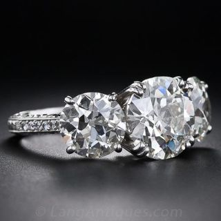 Three-Stone European-Cut Diamond Ring - 8.63 Carats Total