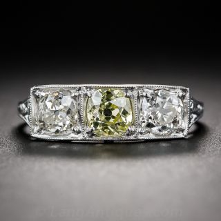 Three-Stone Fancy Yellow Art Deco Diamond Ring