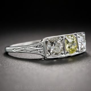 Three-Stone Fancy Yellow Art Deco Diamond Ring