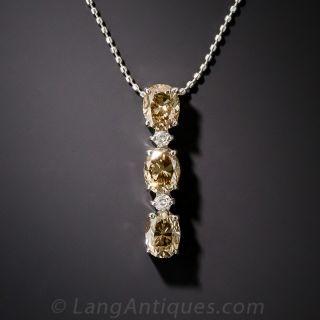 Three-Stone Natural Brown Oval Diamond Pendant 