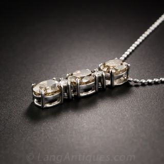 Three-Stone Natural Brown Oval Diamond Pendant 