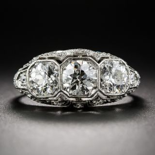 Three-Stone Platinum and Diamond Art Deco Ring