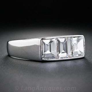 Three-Stone Rectangular-cut Platinum and Diamond Ring