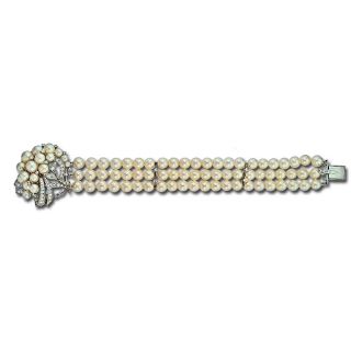 Three Strand Pearl and Diamond Bracelet