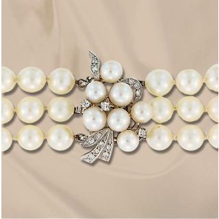 Three Strand Pearl and Diamond Bracelet
