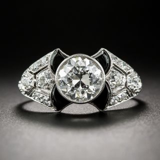 Tiffany & Co. 1.52 Carat GIA: E-VS1 Art Deco Onyx and Diamond Engagement Ring