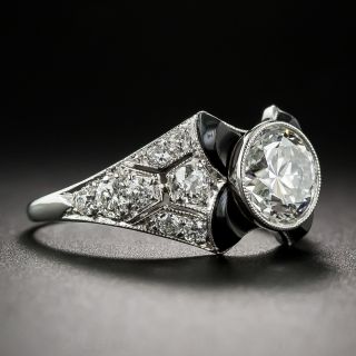 Tiffany & Co. 1.52 Carat GIA: E-VS1 Art Deco Onyx and Diamond Engagement Ring
