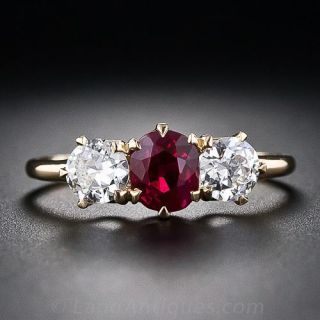 Tiffany & Co. Antique Ruby and Diamond Three Stone Ring