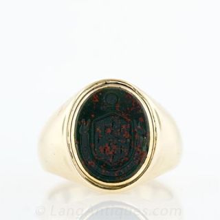 Tiffany & Co. Bloodstone Intaglio Signet Ring
