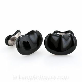 Tiffany & Co. Elsa Peretti Black Jade Bean and Silver Cufflinks