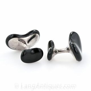 Tiffany & Co. Elsa Peretti Black Jade Bean and Silver Cufflinks