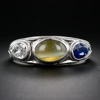 Tiffany & Co. Gent's Chrysoberyl, Sapphire and Diamond Ring