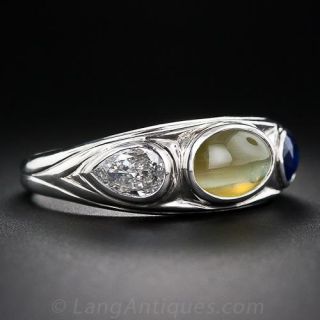 Tiffany & Co. Gent's Chrysoberyl, Sapphire and Diamond Ring