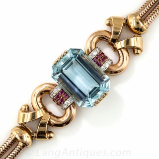 Tiffany & Co. Retro Aquamarine, Diamond and Ruby Bracelet  - 1
