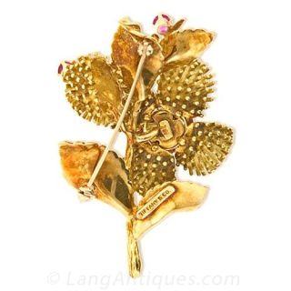 Tiffany & Co Ruby and Diamond Flower Pin