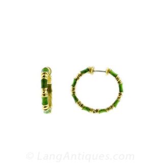 Tiffany and Company Green Enameled Hoop Earrings