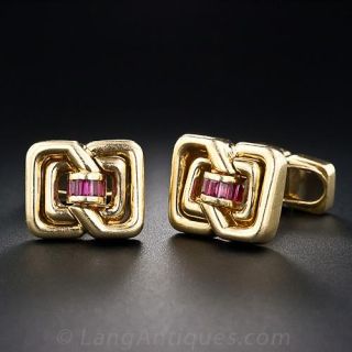 Tiffany & Co. 18K Gold and Ruby Cufflinks