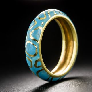 Tiffany & Co. 18K Turquoise Enamel Band - Size 4 3/4