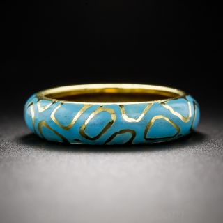 Tiffany & Co. 18K Turquoise Enamel Band - Size 4 3/4