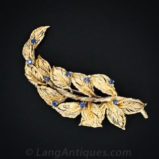 Tiffany & Co 18K Yellow Gold and Sapphire Leaf Pin