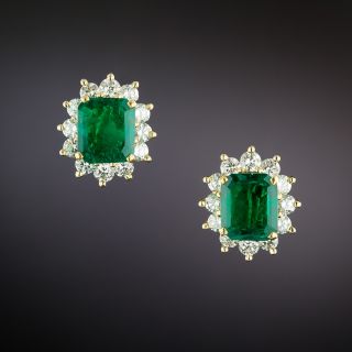 Tiffany & Co. 2.28 Carat Emerald and Diamond Halo Earrings  - 5