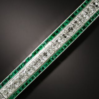 Tiffany & Co. Art Deco French-Cut Diamond and Calibre Emerald Bracelet - 2