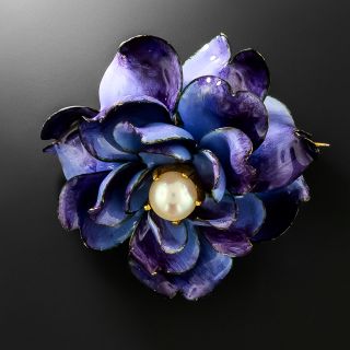 Tiffany & Co. Art Nouveau Natural Pearl and Enamel Rose Brooch - 2