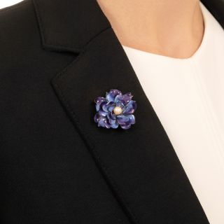 Tiffany & Co. Art Nouveau Natural Pearl and Enamel Rose Brooch