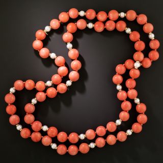 Tiffany & Co. Coral, Cultured Pearl and Gold Bead Necklace - 5