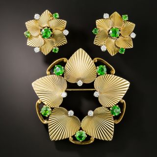 Mid-Century Tiffany & Co. Demantoid Garnet and Diamond Earrings & Brooch - 3