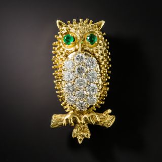 Tiffany & Co. Diamond and Emerald Owl Pin - 2