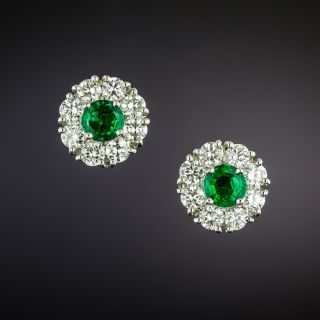 Tiffany & Co. Emerald with Diamond Halo Earrings - 2