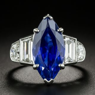 Tiffany & Co. Late-Art Deco 6.60 Carat Marquise No-Heat Ceylon Sapphire and Diamond Ring - AGL - 2