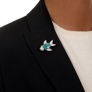 Tiffany & Co. Opal, Diamond and Ruby Fish Brooch