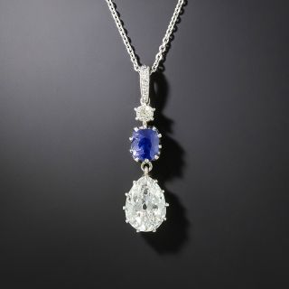 Tiffany & Co. Pear-Shaped Diamond and Kashmir Sapphire Pendant - GIA/AGL - 3