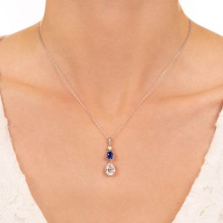 Tiffany & Co. Pear-Shaped Diamond and Kashmir Sapphire Pendant - GIA/AGL