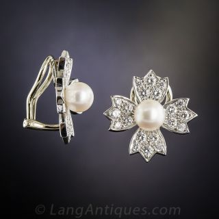 Tiffany & Co. Pearl and Diamond Floral Clip Earrings