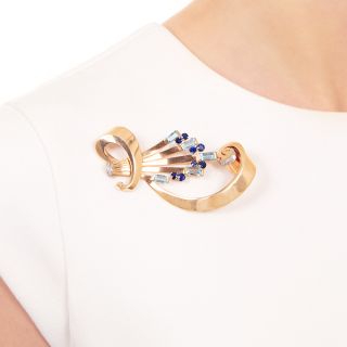 Tiffany & Co. Retro Aquamarine and Sapphire Brooch