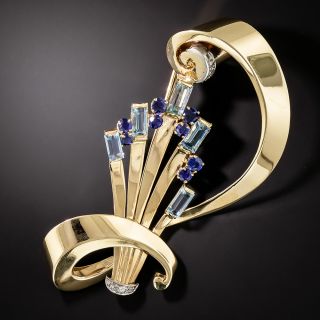 Tiffany & Co. Retro Aquamarine and Sapphire Brooch - 2