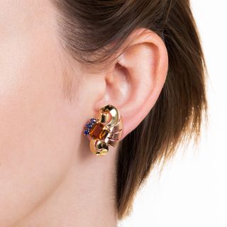 Tiffany & Co. Retro Citrine and Sapphire Clip Earrings