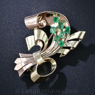 Tiffany & Co. Retro Emerald and Two-Tone Gold Brooch