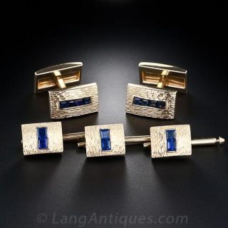 Tiffany  & Co, Sapphire Cufflinks and Stud Set - 2