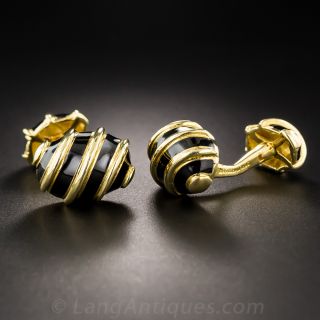 Tiffany & Co. Schlumberger Black Enamel Cufflinks