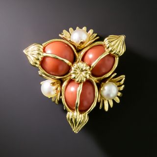 Tiffany & Co./Schlumberger Coral and Cultured Pearl Acorn Clip Brooch - 3