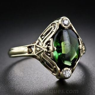 Tourmaline and Diamond Arts & Crafts Ring